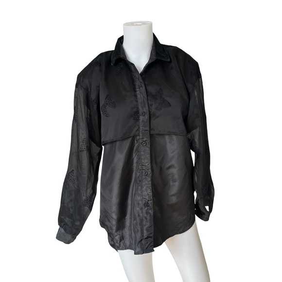 Vintage Tops - Vintage Roper Black blouse Button Up Long Sleeve Sheer Sleeves Bows Size Medium